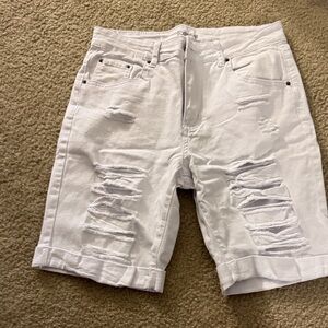 White Distressed Denim Shorts